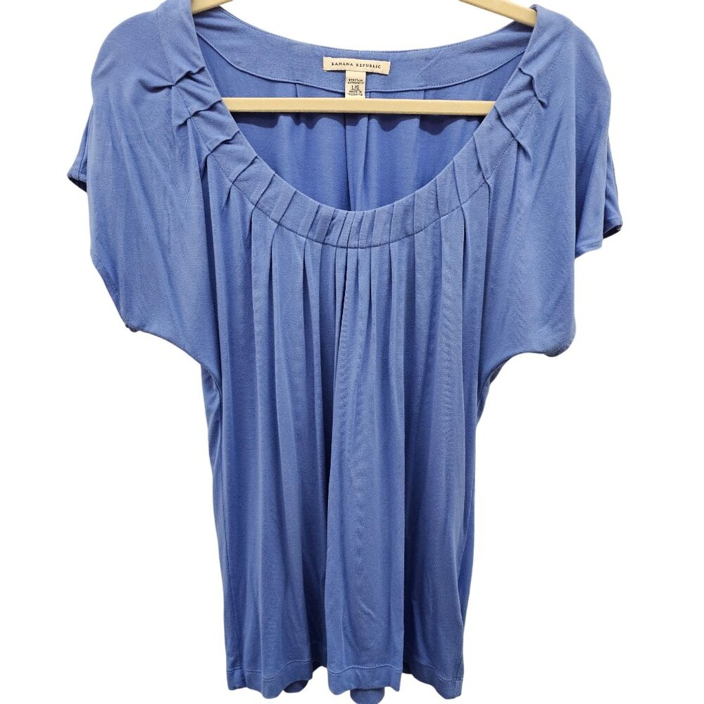 Banana Republic Womens Pleated Blue Short Sleeve Top L
